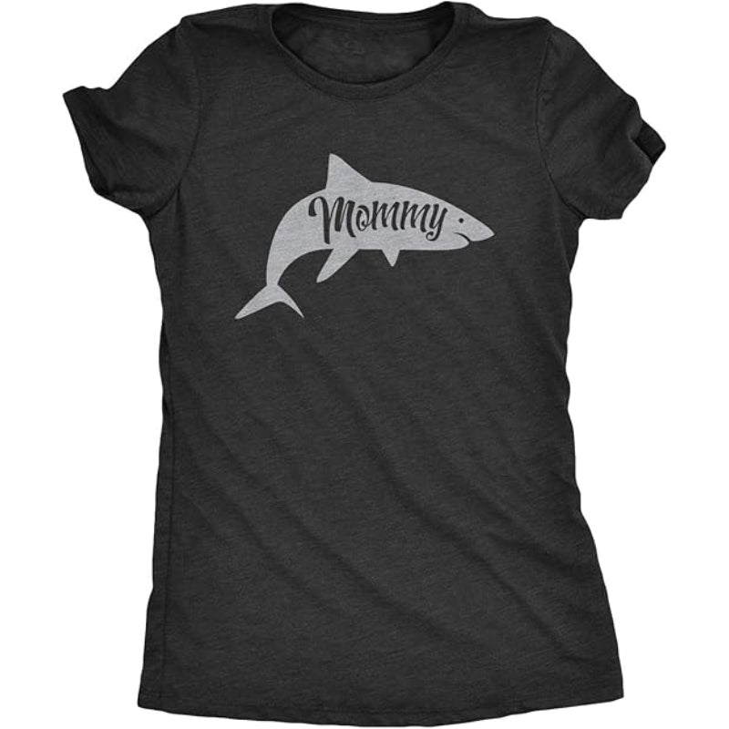 Mommy Shark Graphic Printed T Shirt Black