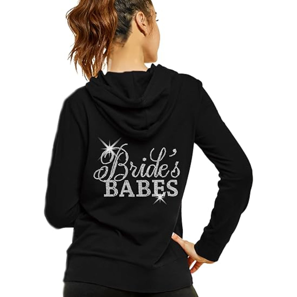Rhinestone Script Graphic Zip Hoodie Black Brides Babes Printed