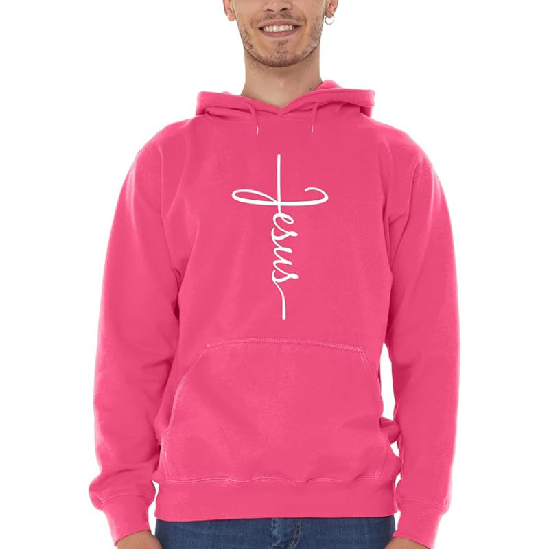Jesus Cross Printed Front Pocket Hoodie