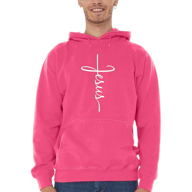 Jesus Cross Printed Front Pocket Hoodie