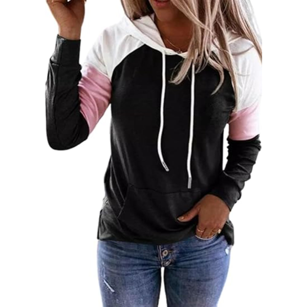 Plaid Long Sleeve Hooded Pullover With Contrast Design