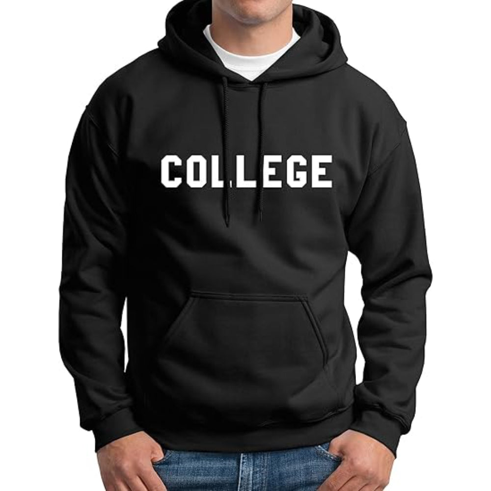 College Letter Print Pullover Hoodie Black