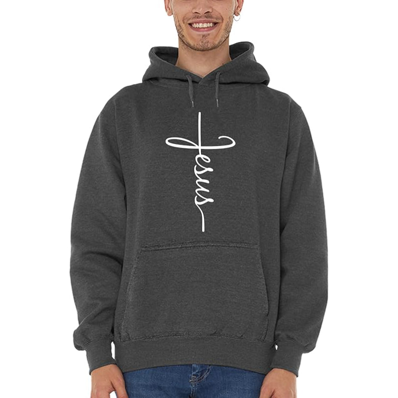 Jesus Cross Printed Front Pocket Hoodie