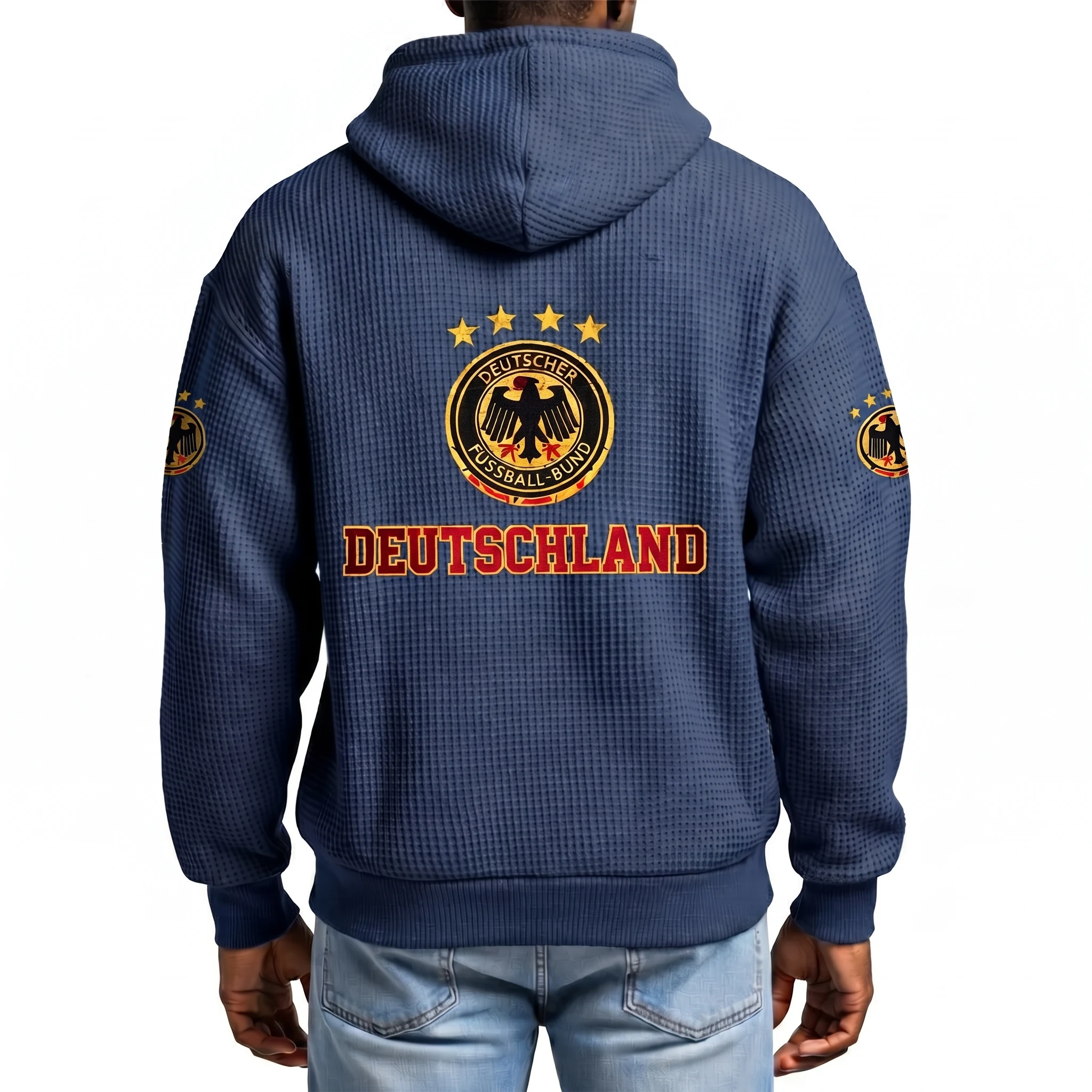 Germany Printed Waffle Quarter Zip Football Fan Hoodie