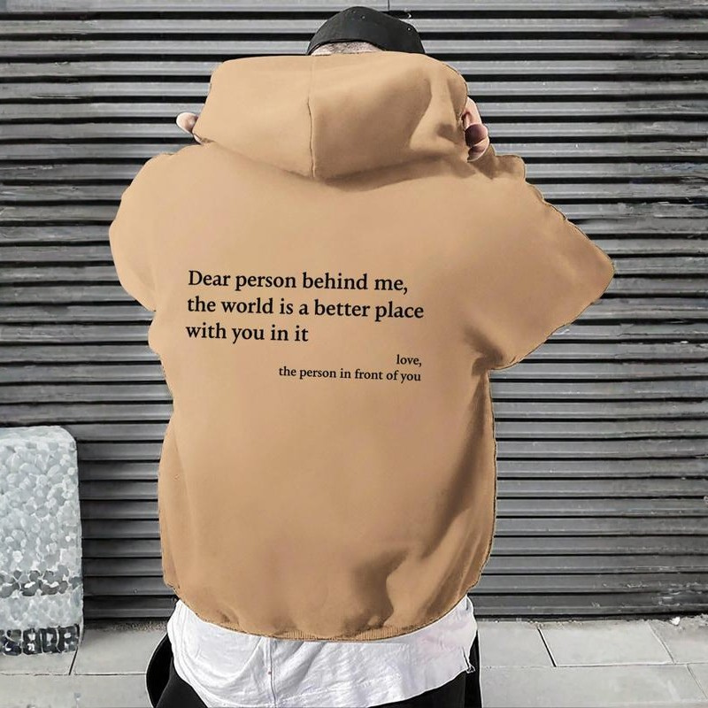 Men's Letter Print Pocket Drawstring Graphic Hoodie,