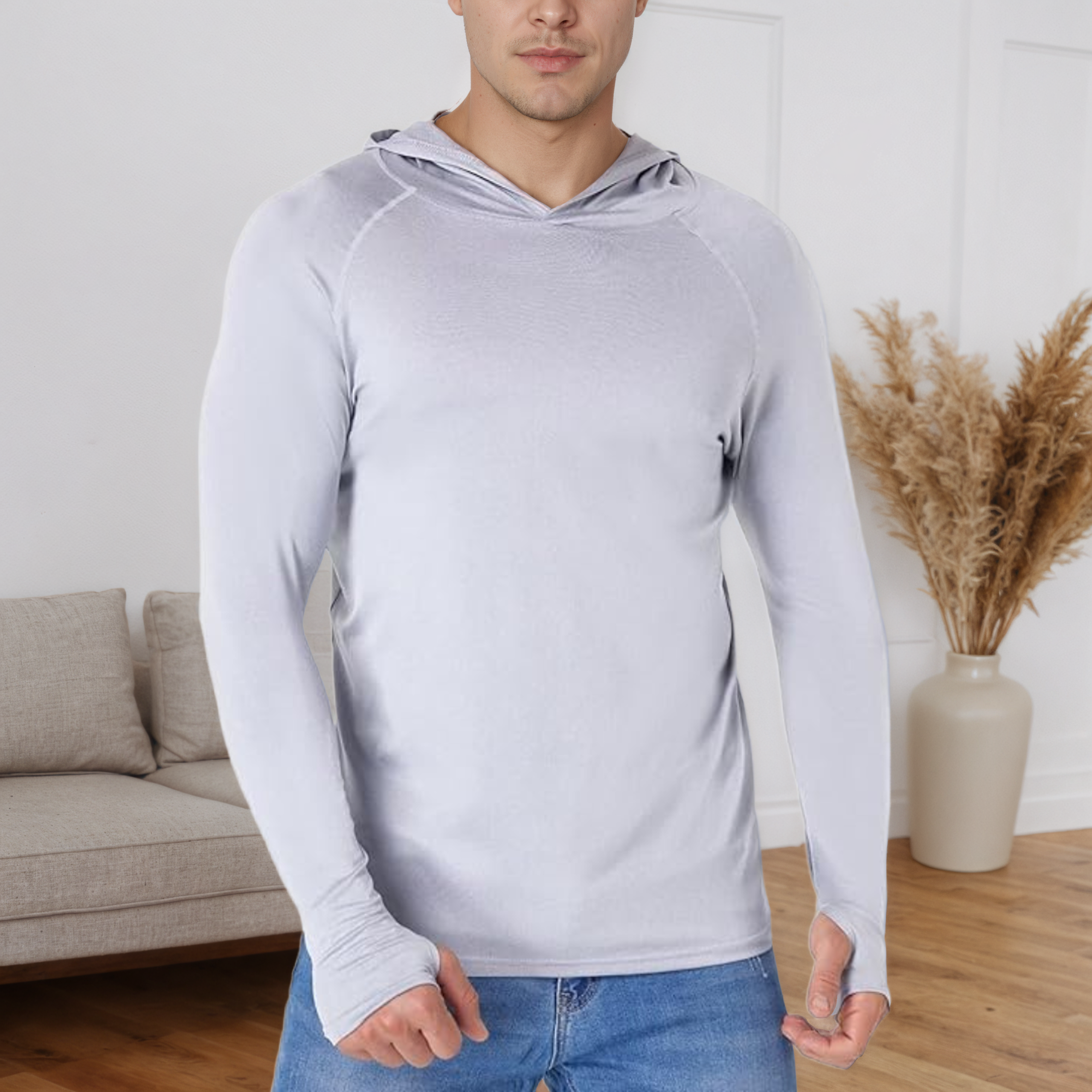 Men UPF 50 Long Sleeve Sun Protection Hoodie Athletic Fishing Shirt with UV Shield and Rash Guard Design