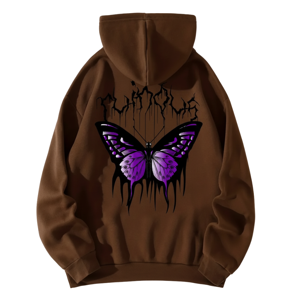 Casual Pullover Butterfly Print Hoodie With Front Pocket