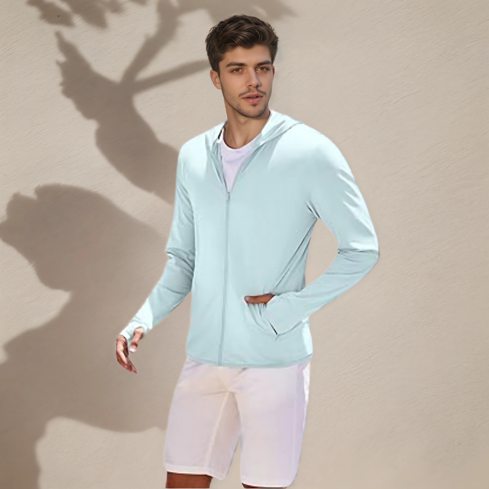 Men Full Zip UPF 50 Sun Protection Hoodie Lightweight Long Sleeve Jacket with Pockets