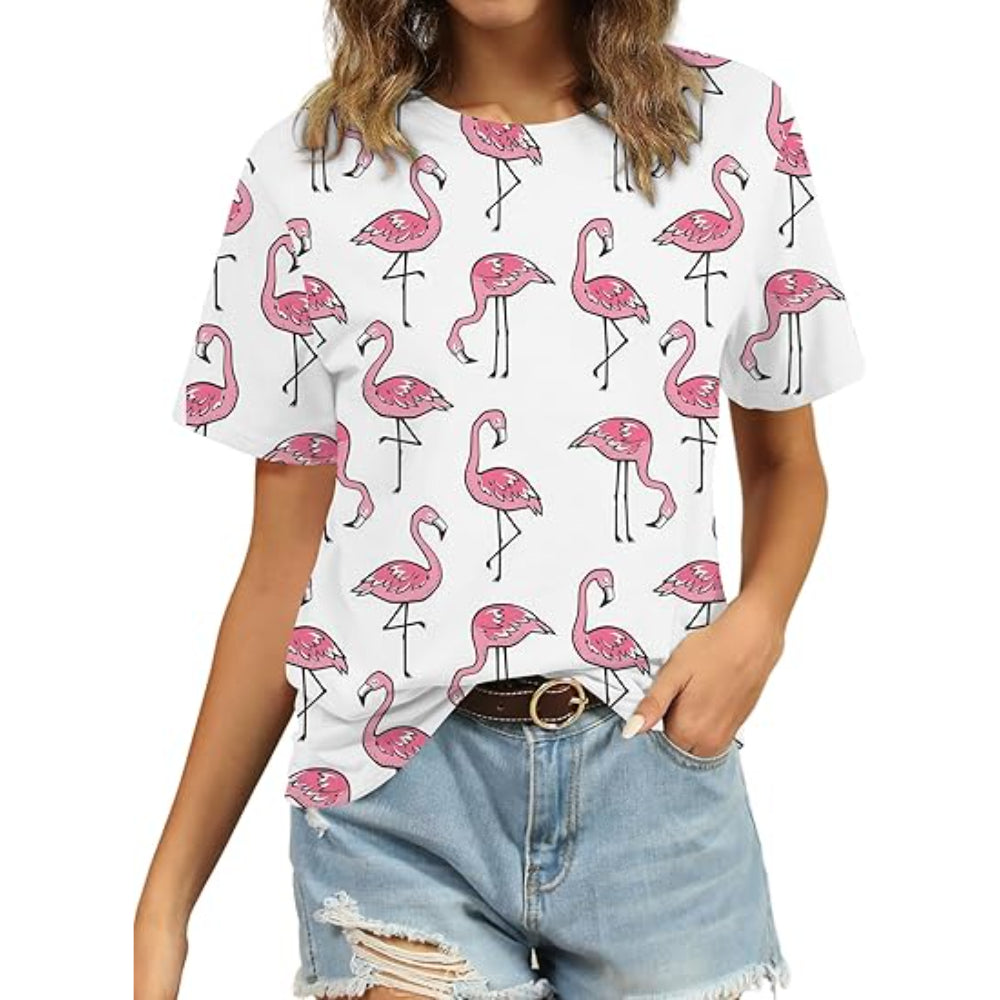 Casual Round T Shirt With Dinosaur Print Link Pink