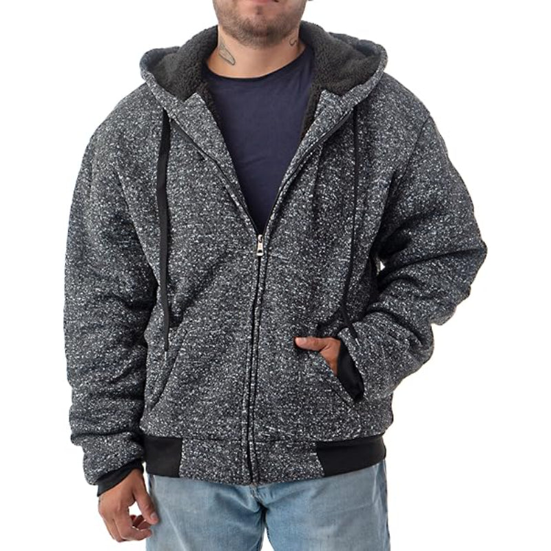 Casual Sherpa Fleece Lined Zip Hoodie Gray