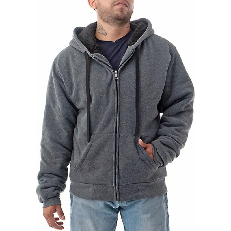 Casual Sherpa Fleece Lined Zip Hoodie Dark Gray