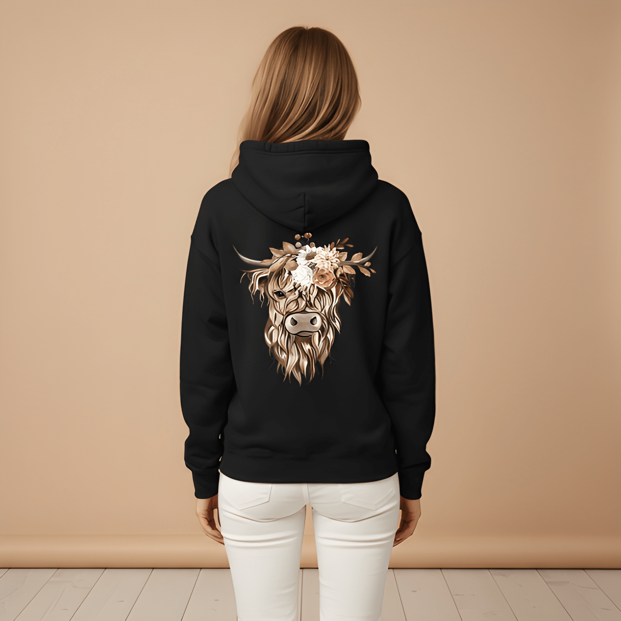Casual Highland Cow Print Drawstring Hoodie