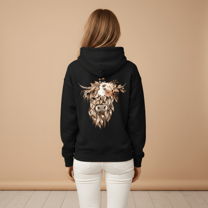 Casual Highland Cow Print Drawstring Hoodie