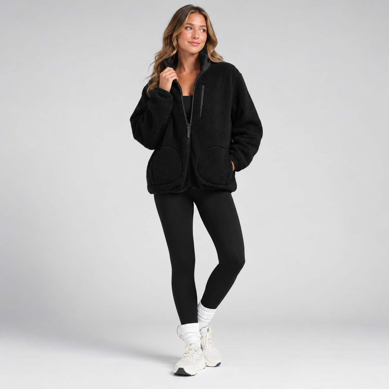 Modern Everyday Classic Teddy Fleece Full Zip Jacket For Women