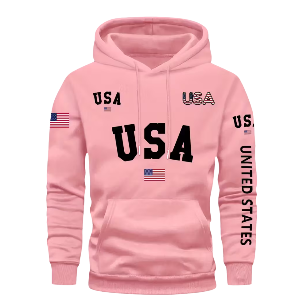 Men USA Flag Hoodie Casual Long Sleeve Pullover With Drawstring