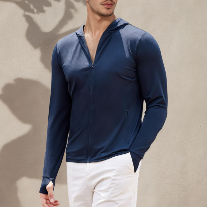 Men Full Zip UPF 50 Sun Protection Hoodie Lightweight Long Sleeve Jacket with Pockets