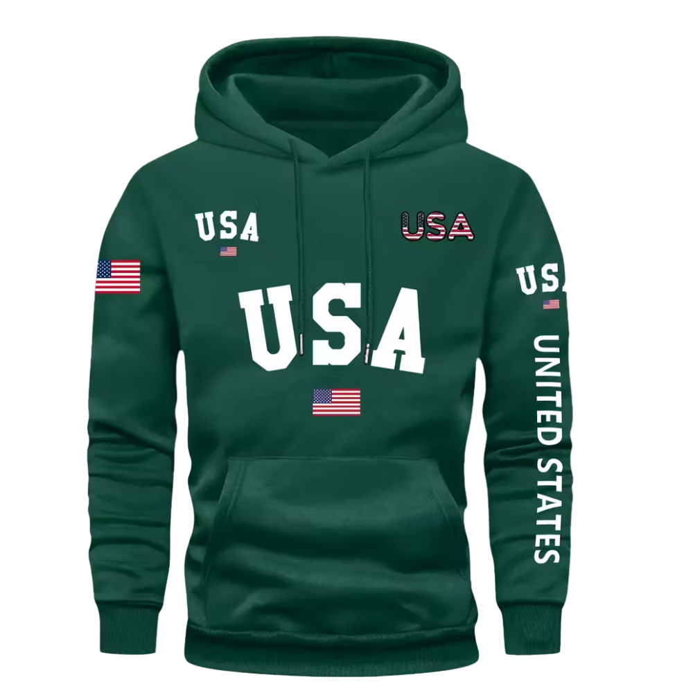 Men USA Flag Hoodie Casual Long Sleeve Pullover With Drawstring