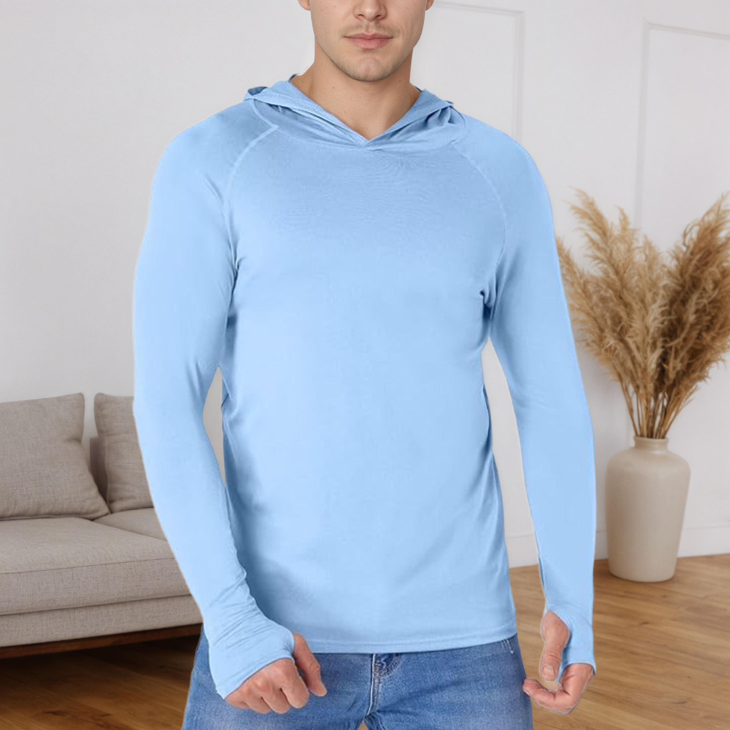 Men UPF 50 Long Sleeve Sun Protection Hoodie Athletic Fishing Shirt with UV Shield and Rash Guard Design