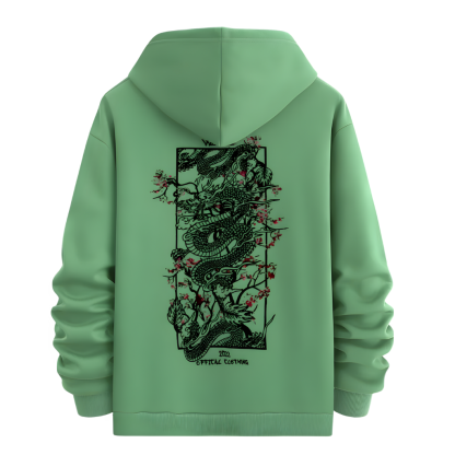 Men Dragon Pattern Print Hooded Sweatshirt