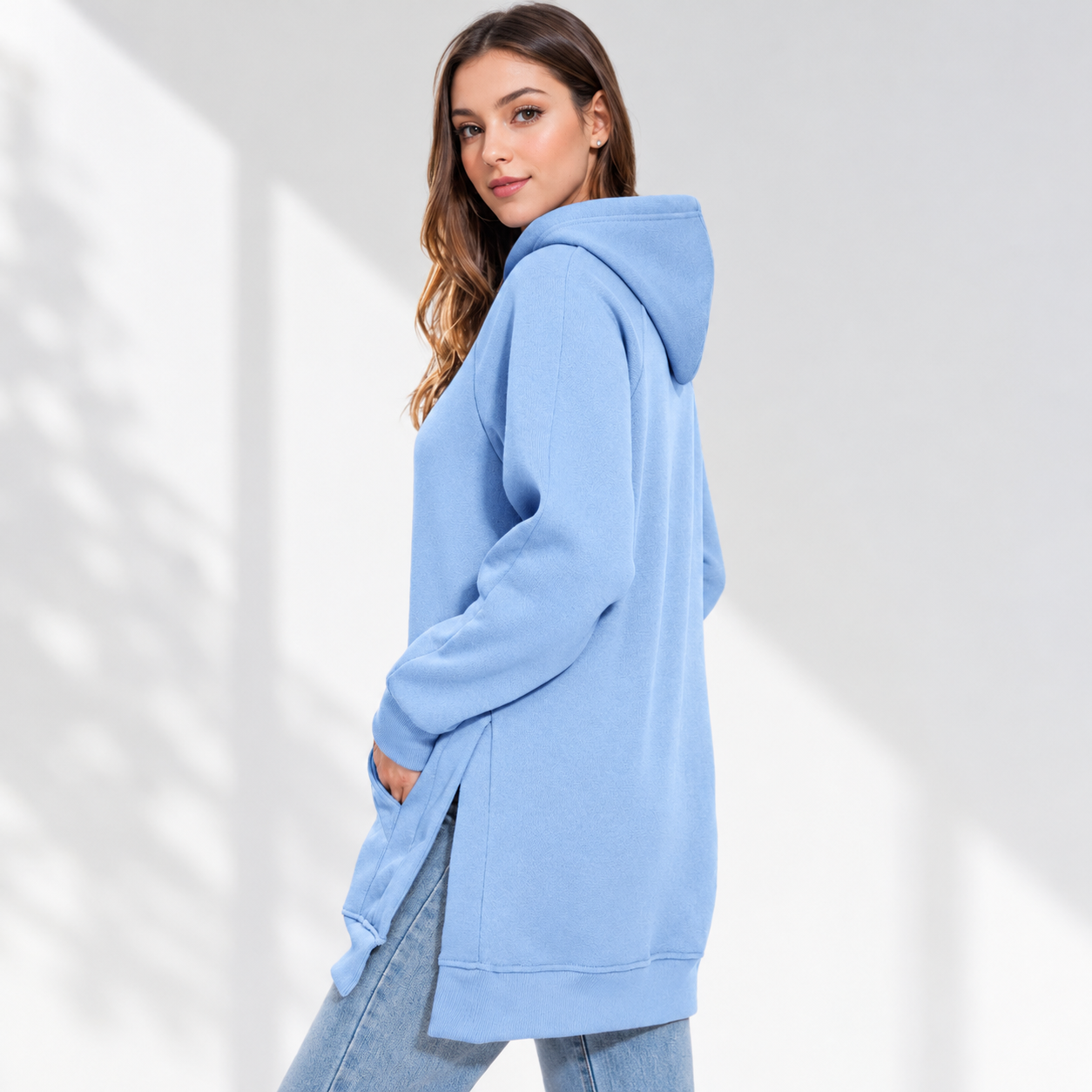 Classic Oversized Longline Lined Hoodie Dress For Women