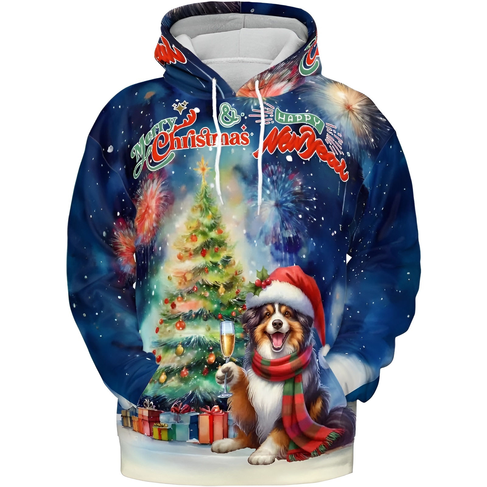 Christmas New Year Santa Dog Holiday Hoodie