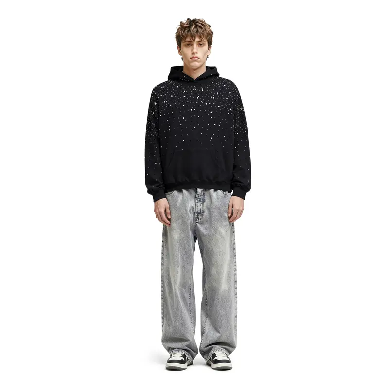 Casual Loose Rhinestone Pullover Hoodie For Men