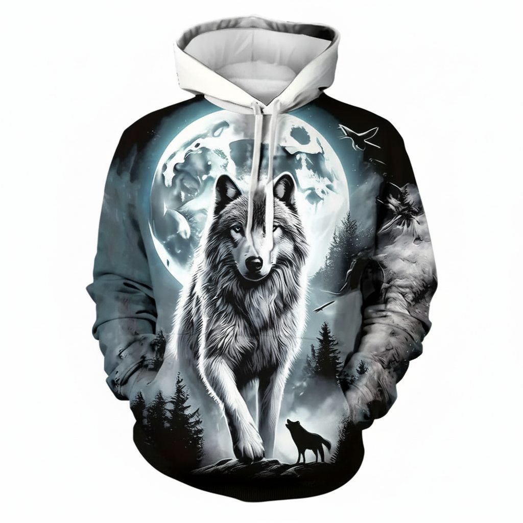 3D Men Moon White Wolf Hoodie