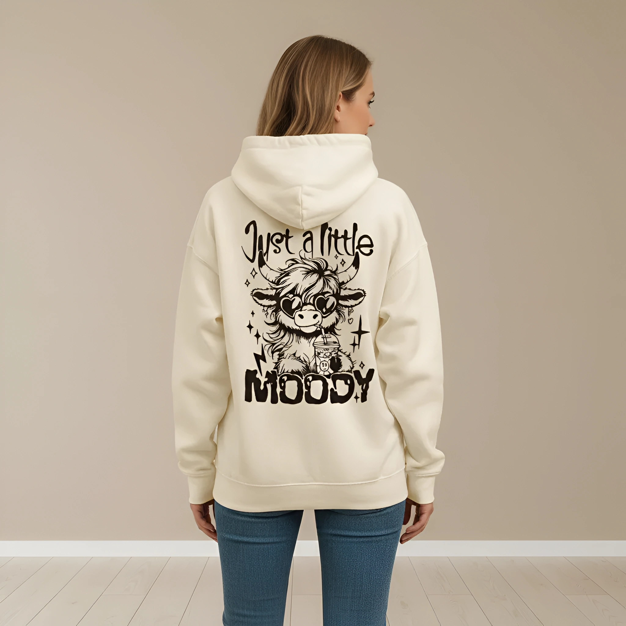 Loose Fit Highland Cow Graphic Print Plus Size Pullover Hoodie