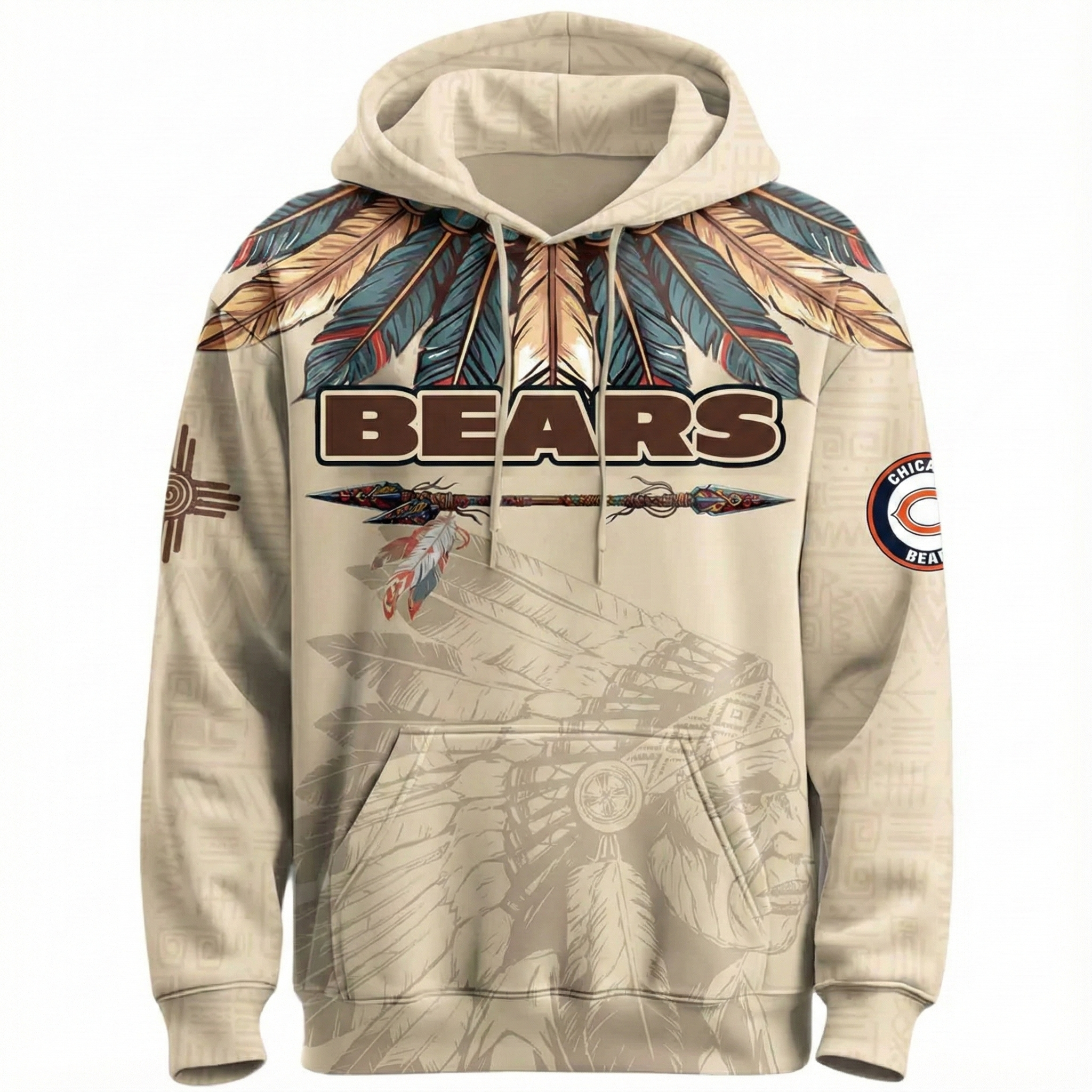 Native Heritage Themed Inspired Chicago Bears Football Fan Pullover Hoodie