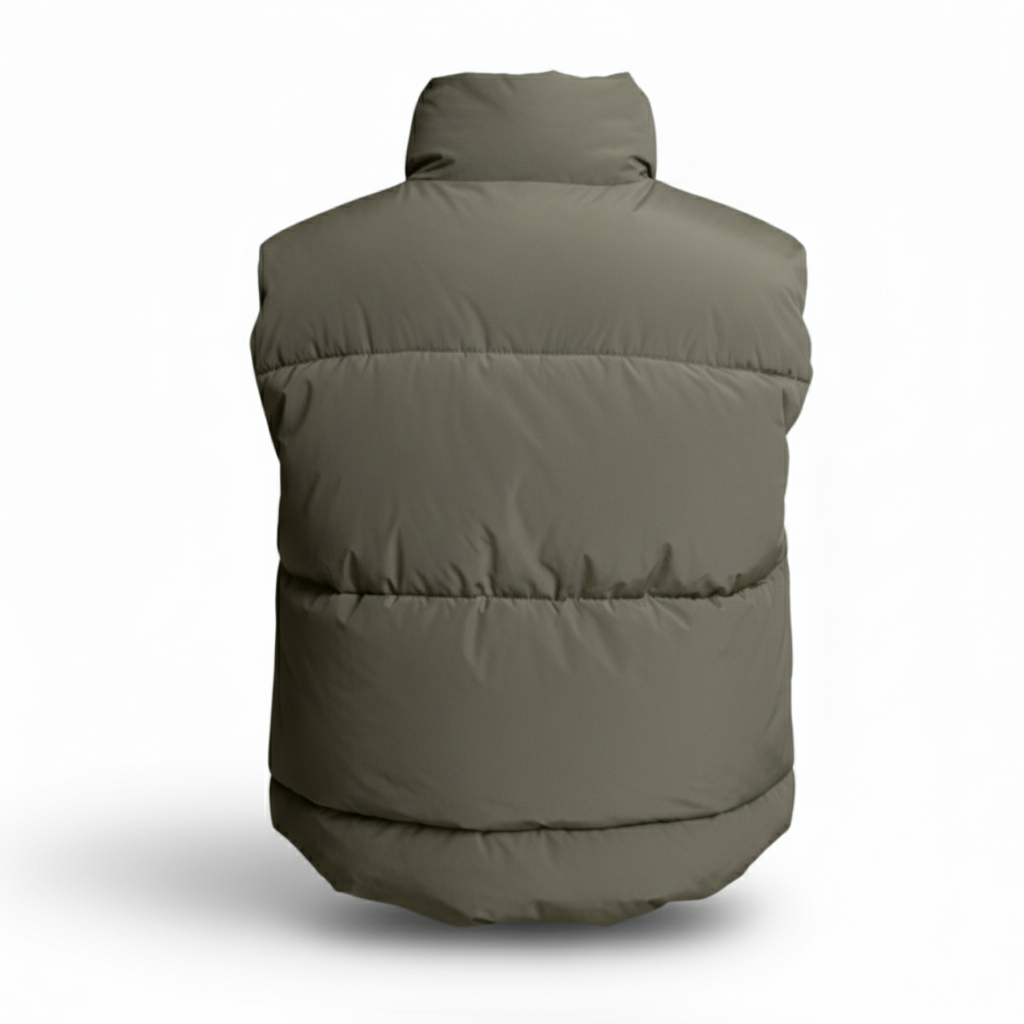 Puffer Vest with High Collar and Zipper Closure