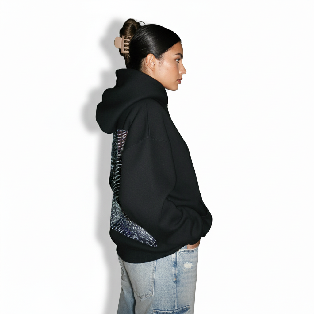 Fashionable Backstage Hoodie With Crystal Mesh Detail