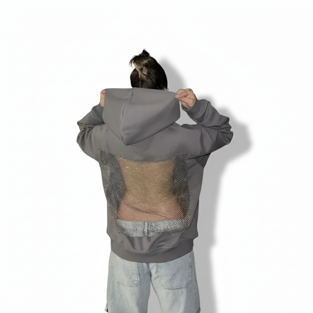 Fashionable Backstage Hoodie With Crystal Mesh Detail