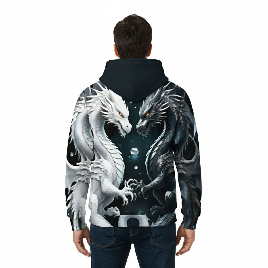 Dragon Print Zipper Hoodie for Men