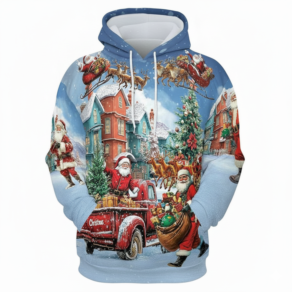 All Over Santa Costume Print Hoodie With Pocket
