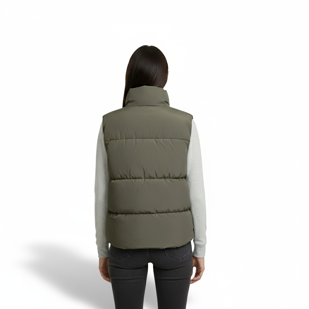 Puffer Vest with High Collar and Zipper Closure