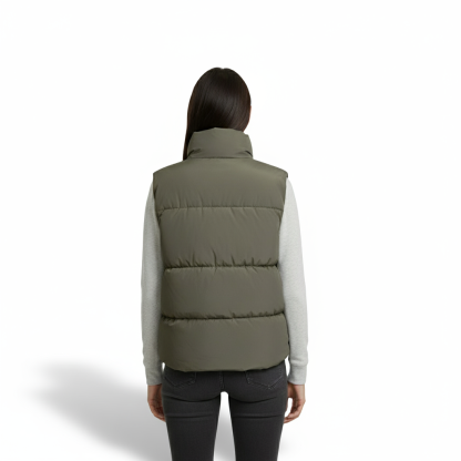 Puffer Vest with High Collar and Zipper Closure