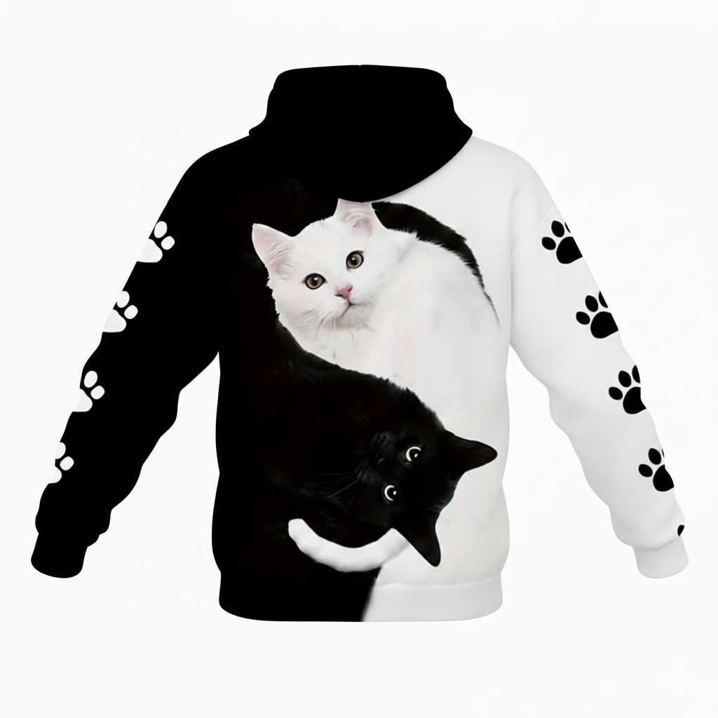 Cat Print Hooded Long Sleeve Graphic Hoodie Style