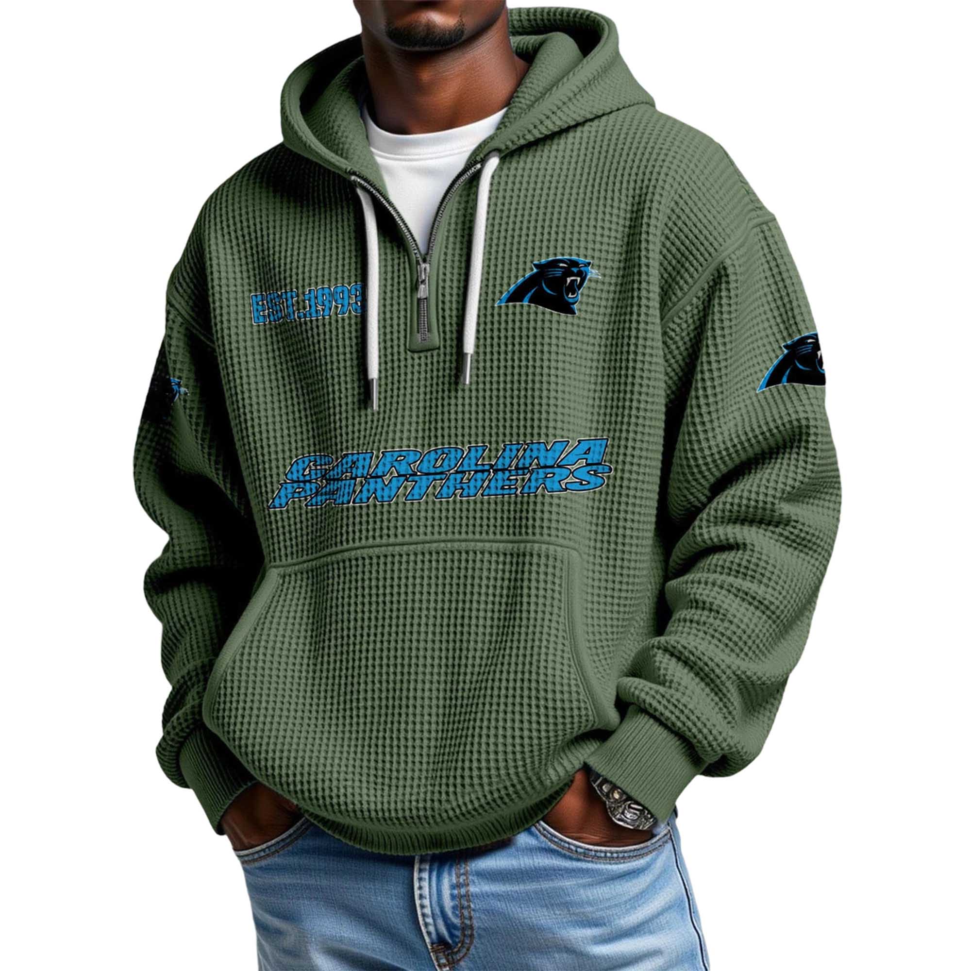 Carolina Panthers EST 1993 Printed Quarter Zip Waffle Football Fan Hoodie