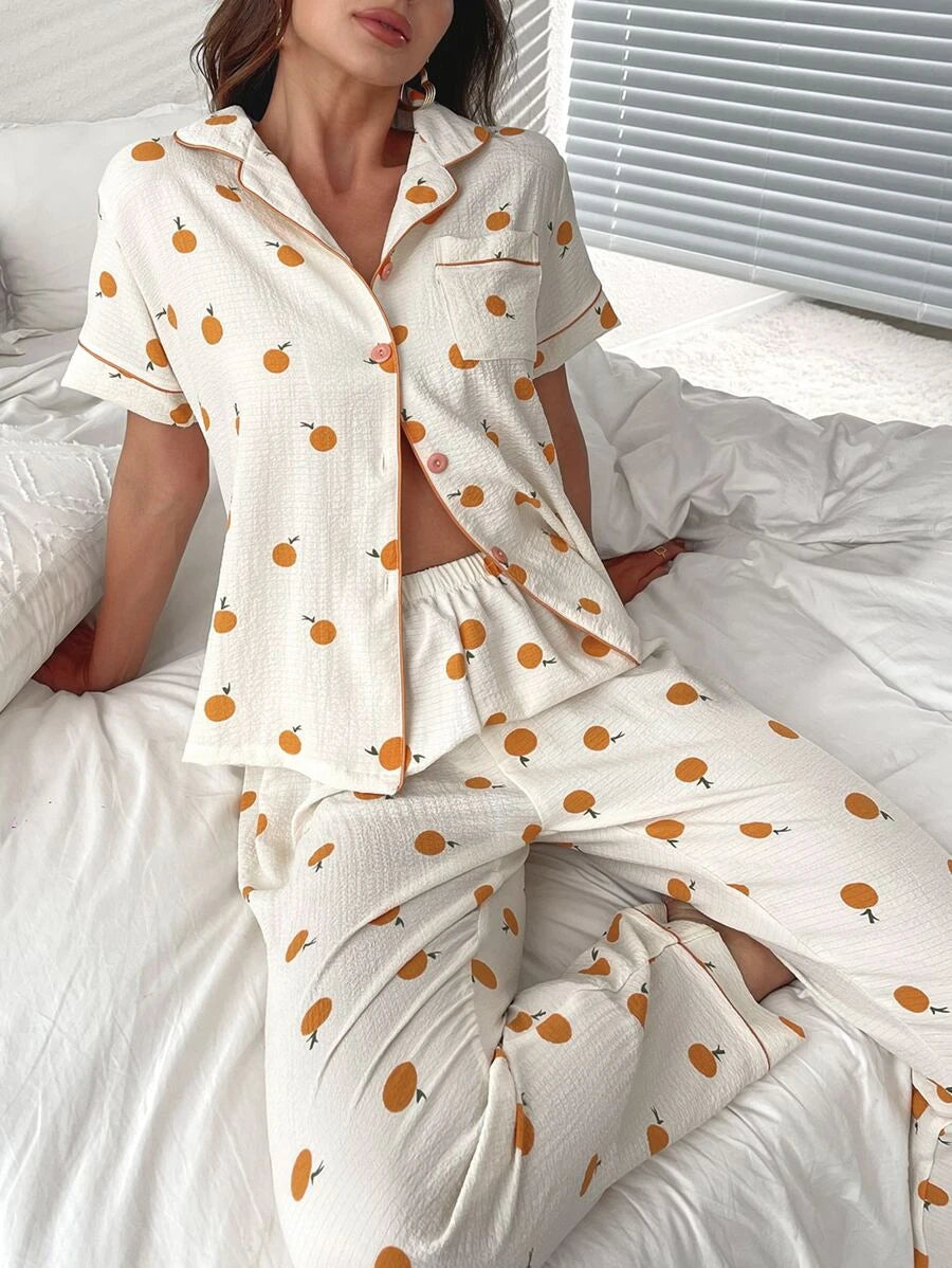 Allover Print Contrast Piping Set-Soco Hoodie