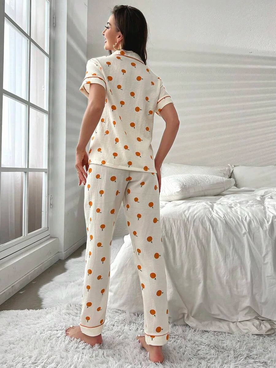 Allover Print Contrast Piping Set-Soco Hoodie