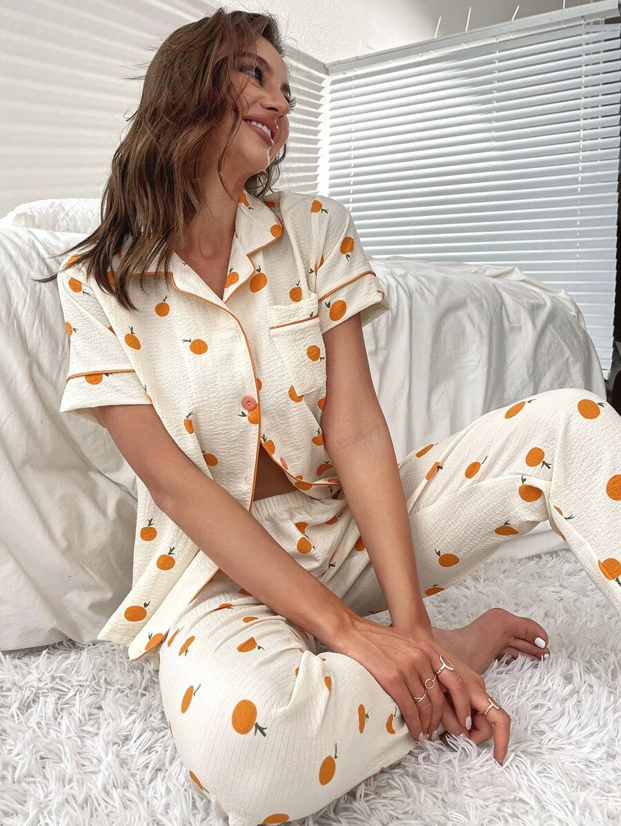 Allover Print Contrast Piping Set-Soco Hoodie