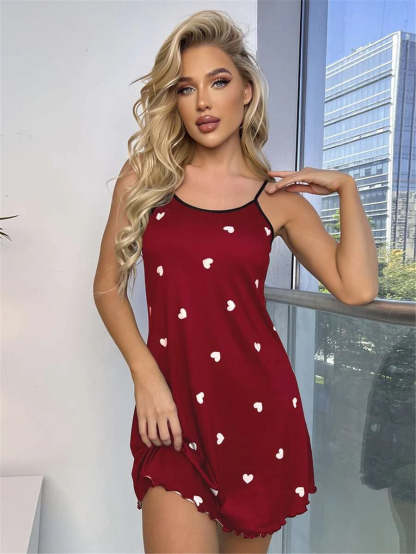 Allover Print Lettuce Trim Cami Night Dress-Soco Hoodie