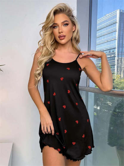 Allover Print Lettuce Trim Cami Night Dress-Soco Hoodie