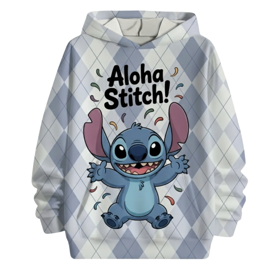 Aloha Stitch Diamond Pattern Boys And Girls Pocket Hoodie Sweatshirt