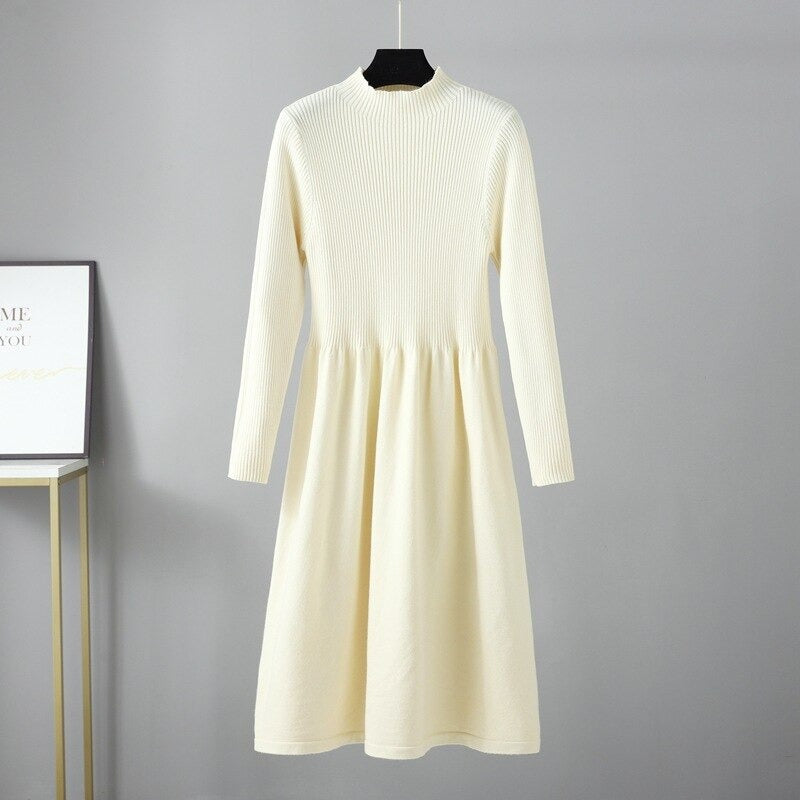 Knitted Ribbed Warm Sweater Dress-Soco Hoodie