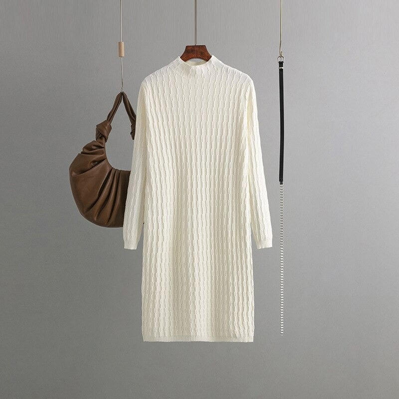 Casual Loose Knitted Long Sweater Dress With Belt-Soco Hoodie