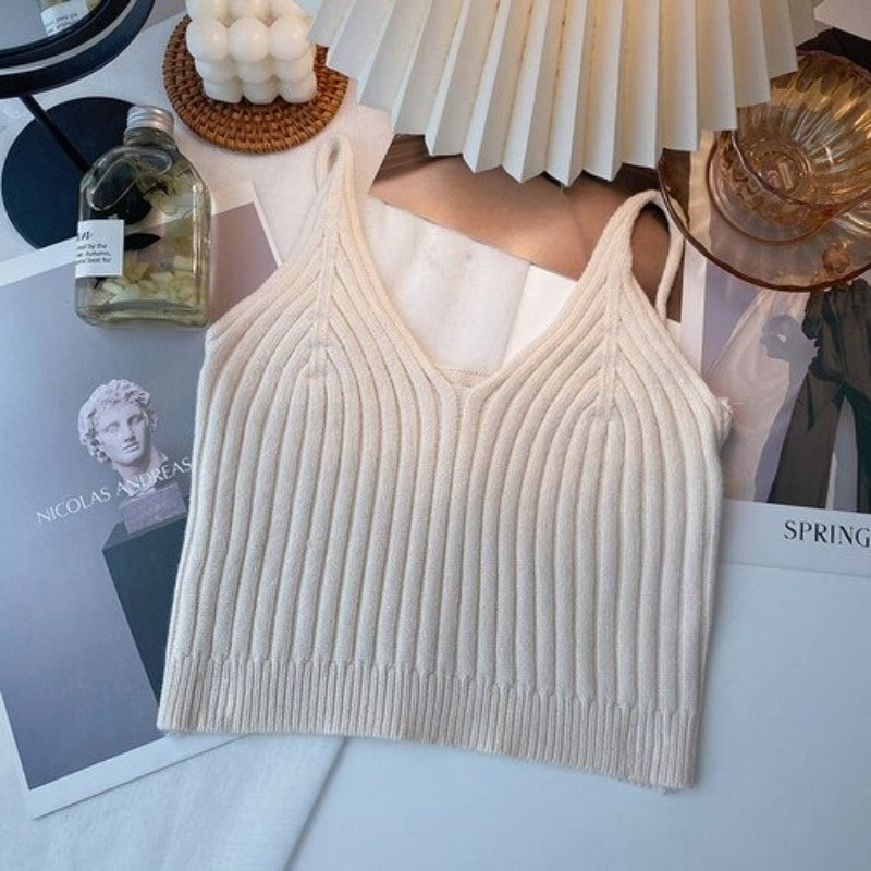 Camisole Solid Color Knitted Vest Tops For Women-Soco Hoodie