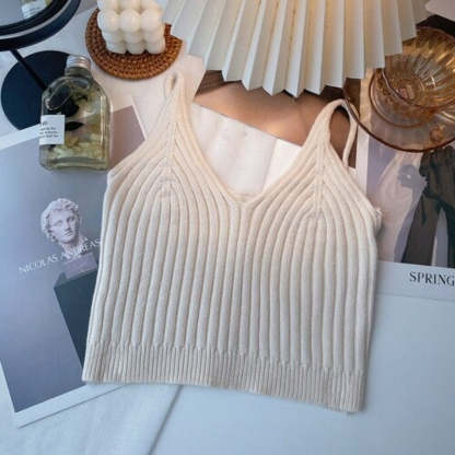Camisole Solid Color Knitted Vest Tops For Women-Soco Hoodie