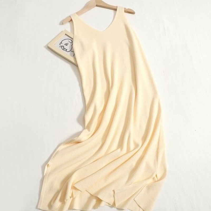 Warm V-Neck Knitted Long Sweater Dress-Soco Hoodie