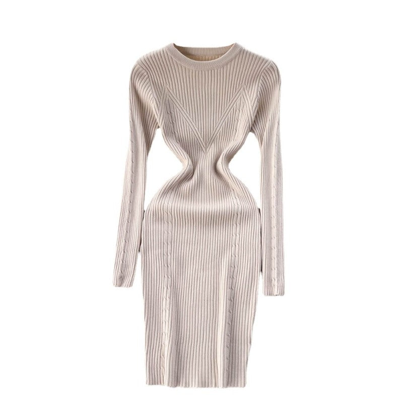 Elegant Winter O-Neck Knit Sweater Dress For Women-Soco Hoodie